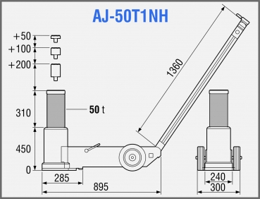 Preview: TDL AJ-50T1NH 1-stufiger lufthydraulischer Heber Tragkraft: 50.000 kg Inkl. 3 Adapterstücke