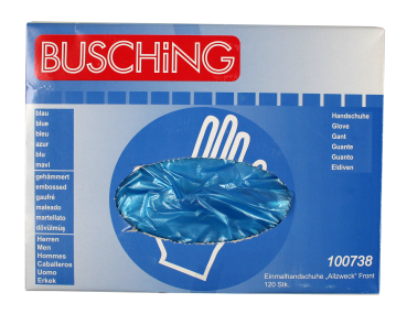 Busching 100738 Einmalhandschuhe Allzweck blau Front 1 x Dispenserbox (á 120 )